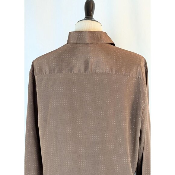 Vintage 1980s Women's Brown Silky Collared Blouse Button-Down Dress Top Sz 16 - Picture 8 of 10
